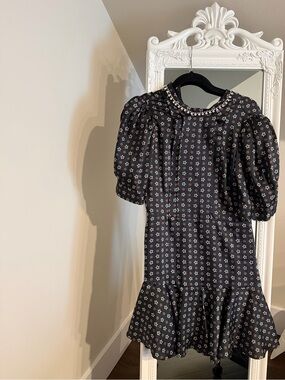 Sandro Black Puff-Sleeve Star & Floral Mini Dress